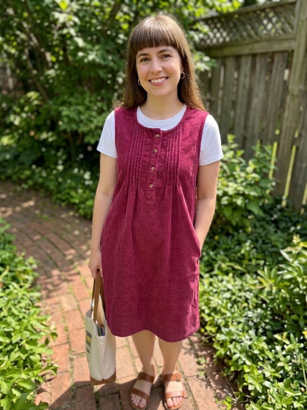 Easy Essentials Corduroy Jumper Midi Dress Pintuck w/Pockets 100% Cotton Medium